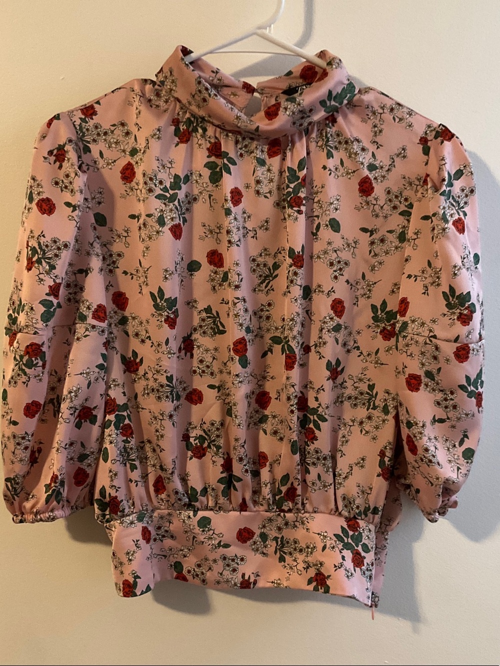 Zara Pink Floral Puff Sleeve Blouse xs